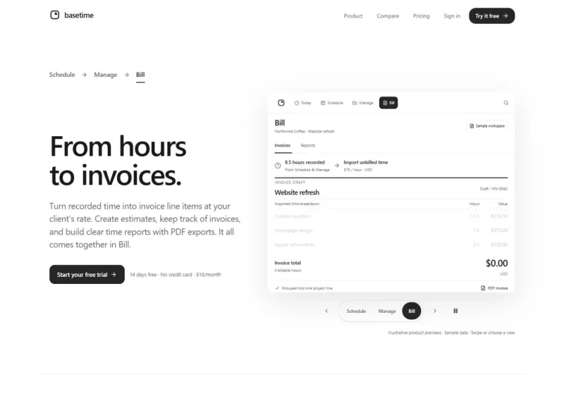 Basetime: invoicing — public sample workspace (desktop)