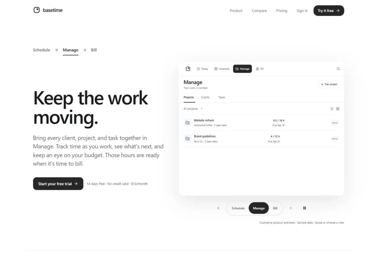Basetime: projects — public sample workspace (desktop)