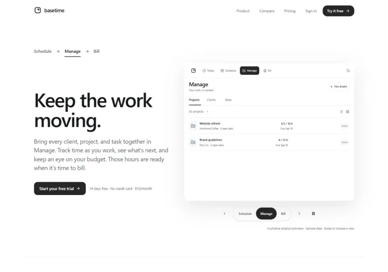 Basetime: projects — public sample workspace (desktop)