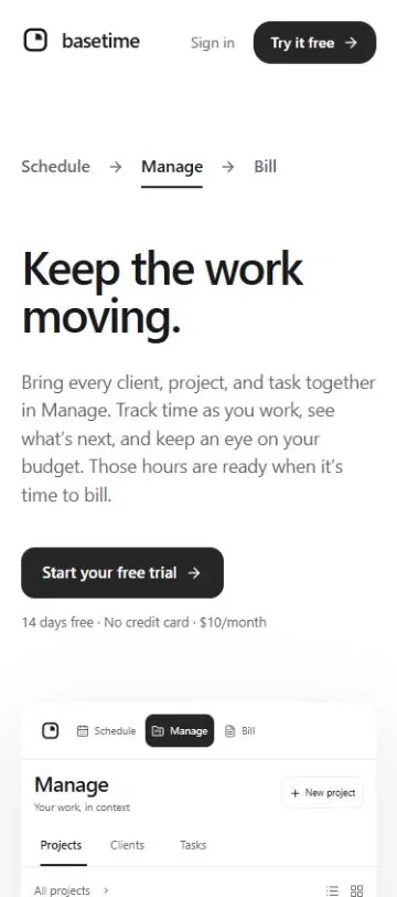 Basetime: projects — public sample workspace (mobile)
