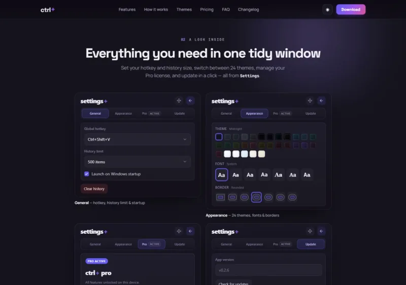 ctrl+: general and appearance settings showcase (desktop)
