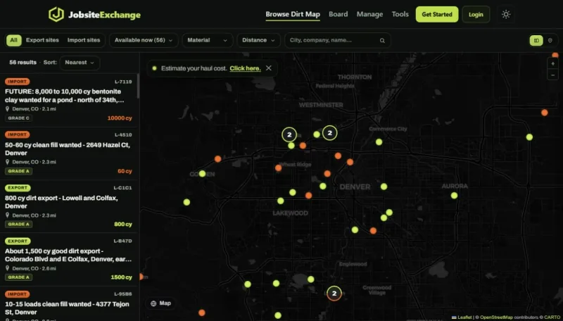 JobsiteExchange: live marketplace map (desktop)