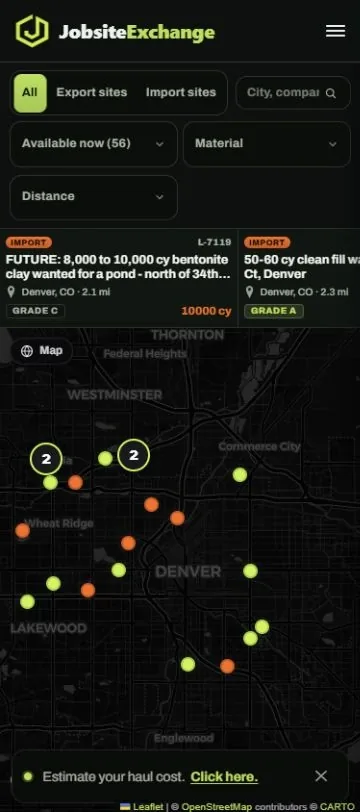 JobsiteExchange: live marketplace map (mobile)