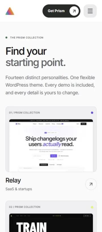 PrismWP: theme demo library (mobile)