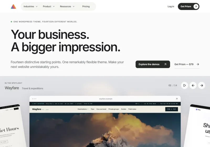 PrismWP: homepage (desktop)