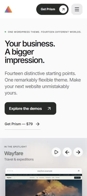 PrismWP: homepage (mobile)