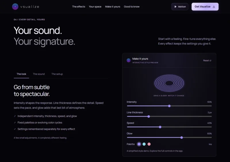 vsualize: effect customization controls (desktop)
