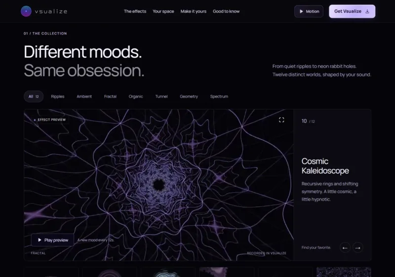 vsualize: cosmic kaleidoscope effect collection (desktop)