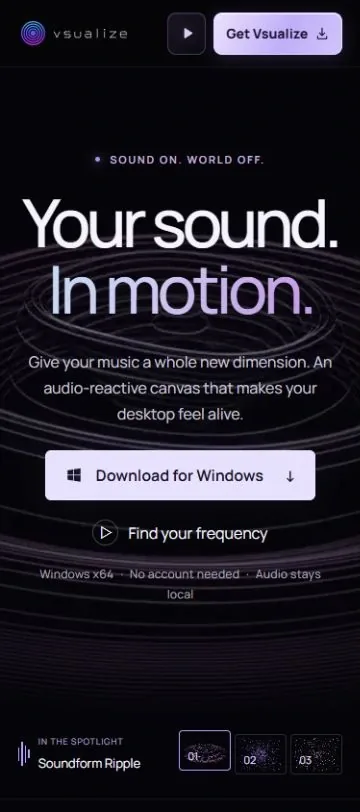 vsualize: homepage (mobile)